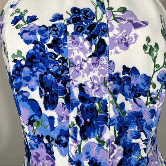 Adrianna Papell White Blue Floral Halter Neck Fit and Flare Sleeveless Dress 10 - Picture 4 of 11